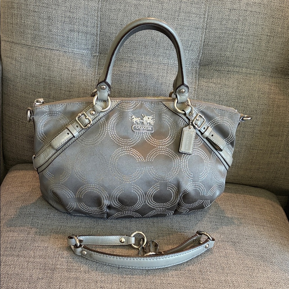 COACH Madison Dotted Op Art Sophia Satchel with Removable Strap 14”x10”x3” - Picture 1 of 12